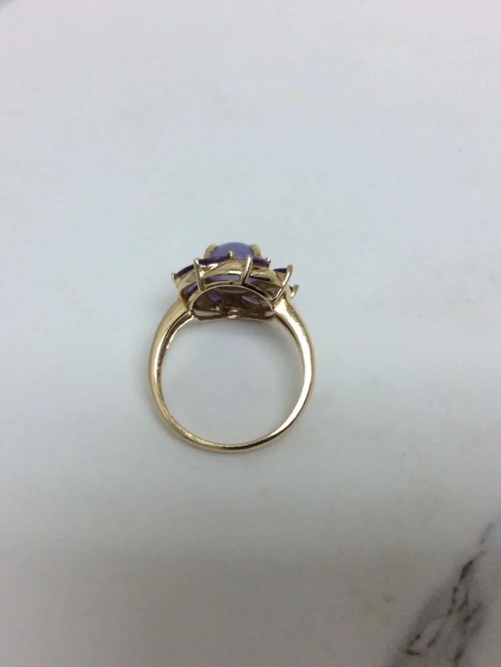 Vintage Cabochon Lavender Jade and Amethyst 14k Yellow REAL Gold Ring 3.6gr